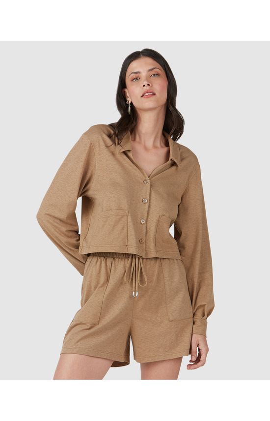 Camisa Cropped Feminina Em Malha Linho Premium