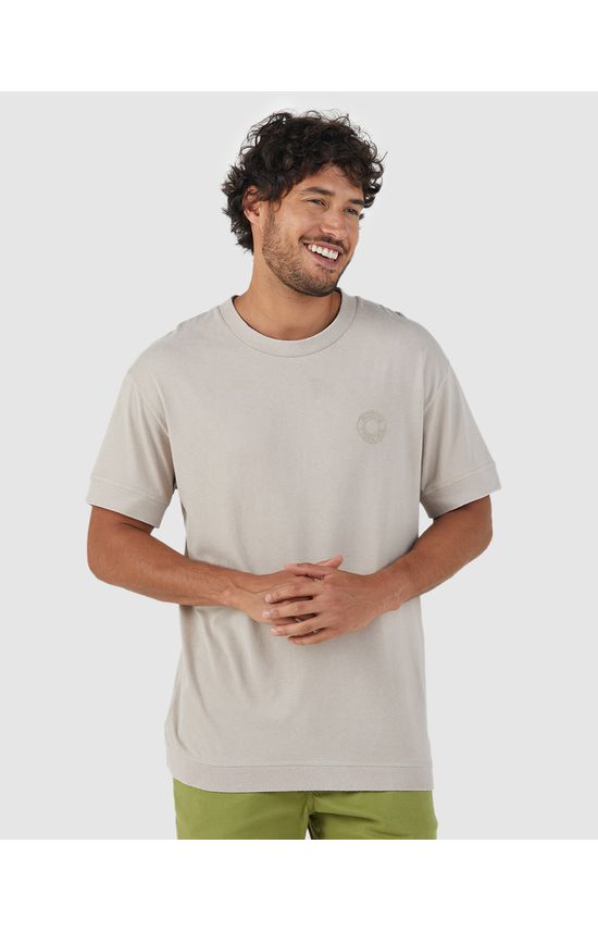 Camiseta Masculina Bordado Frontal Em Malha Com Lavandeira