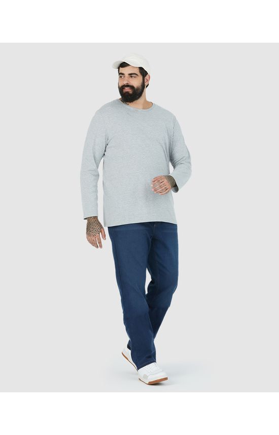 Camiseta Básica Masculina Plus Size Manga Longa Em Algodão