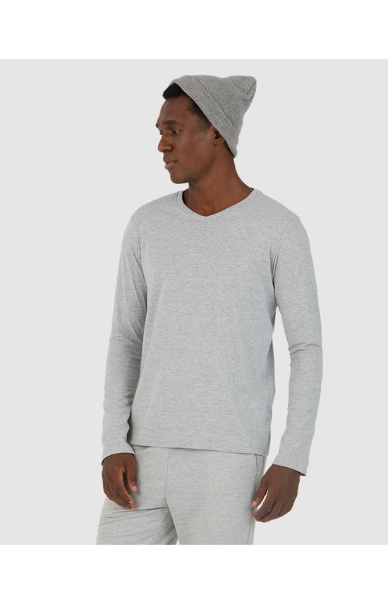 Camiseta Básica Masculina Decote V Manga Longa Em Algodão