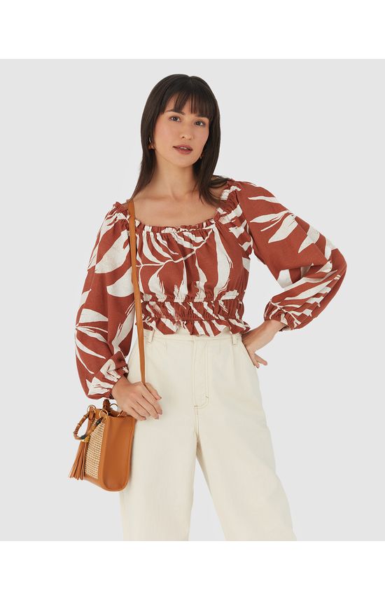 Blusa Cropped Feminina Manga Longa Em Viscolinho