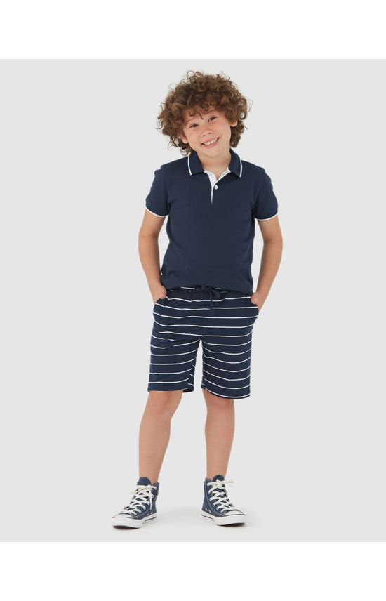 Bermuda Infantil Menino Listrada Em Moletom Malwee Kids