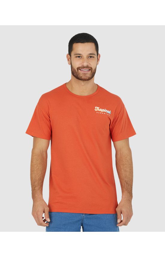 Camiseta Masculina Tropical Paradise Manga Curta Em Algodão