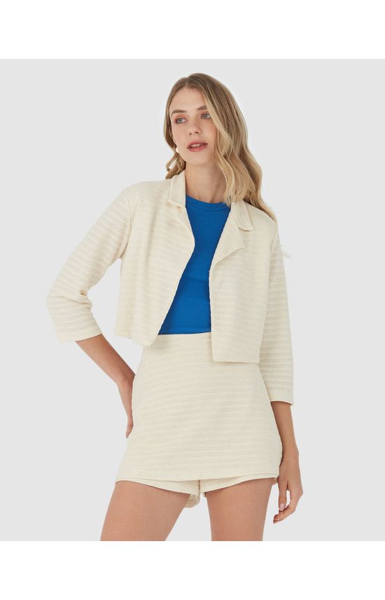 Blazer Cropped Feminino Em Malha Tweed