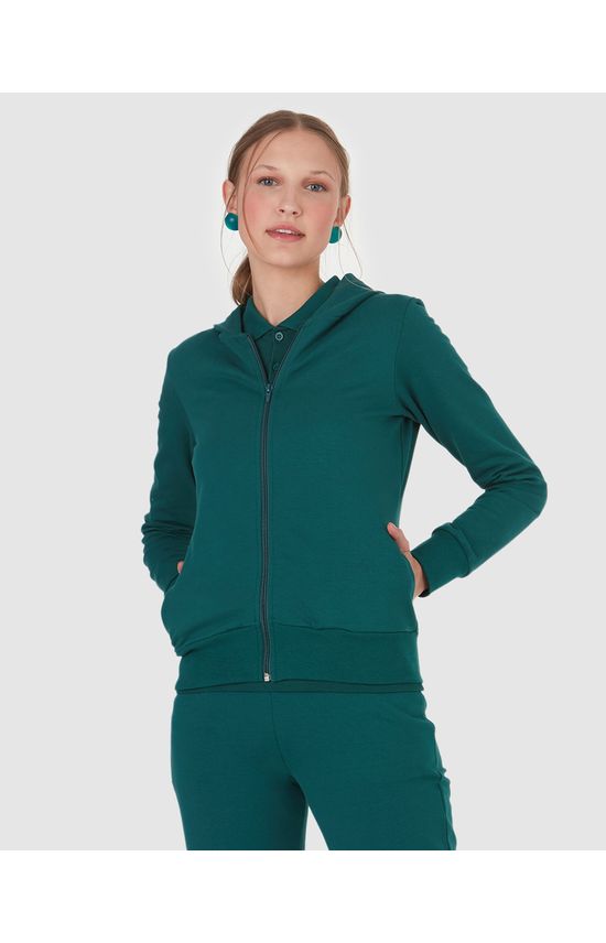 Jaqueta Básica Feminina Com Capuz Moletom Stretch Flanelado