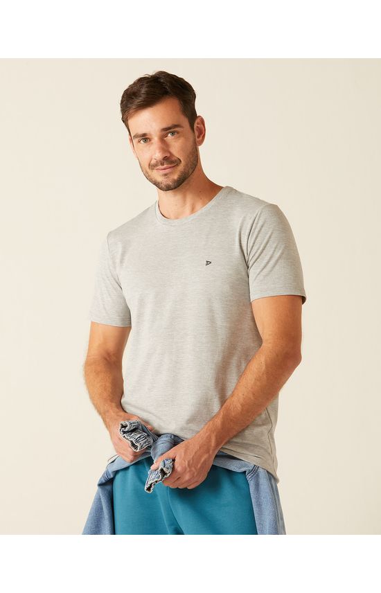 Camiseta Básica Masculina Bordado Frontal Em Viscose Stretch