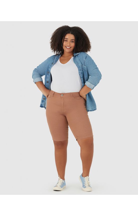 Bermuda Feminina Plus Size Ciclista Em Flex Jeans