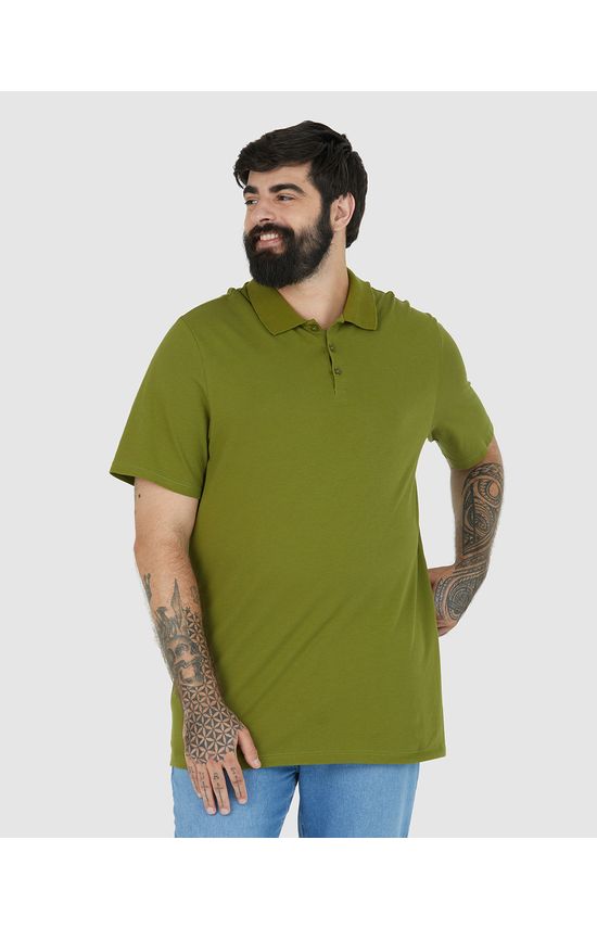 Camisa Polo Básica Masculina Plus Size Em Piquet Stretch