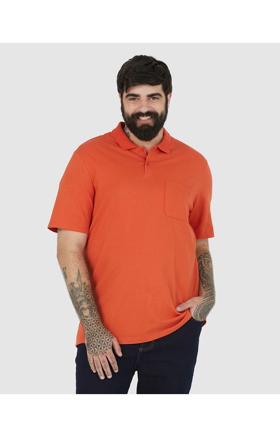Camisa Polo Básica Masculina Plus Size Bolso Frontal Em Piquet Stretch
