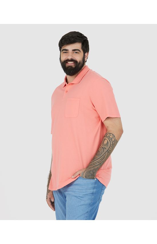 Camisa Polo Básica Masculina Plus Size Bolso Frontal Em Piquet Stretch