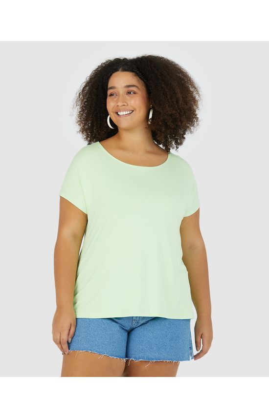 Blusa Básica Feminina Plus Size Manga Japonesa Em Viscose Stretch