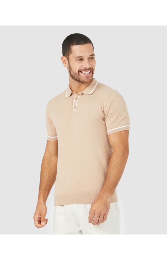 Camisa Polo Masculina Retilínea Diferenciada Em Tricô