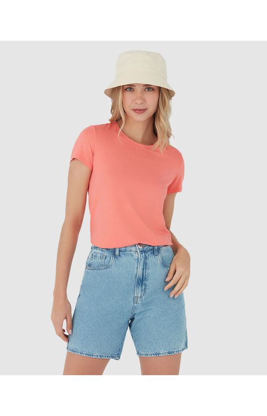 Blusa Básica Feminina Decote Redondo Em Viscose Botonê