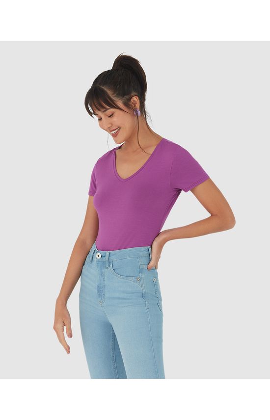Blusa Básica Feminina Decote V Em Viscose Stretch
