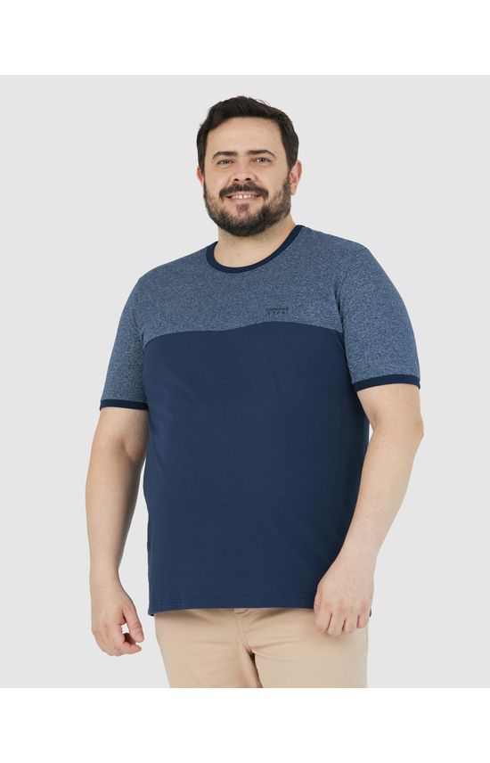 Camiseta Masculina Plus Size Recorte Frontal Em Malha Moulinê