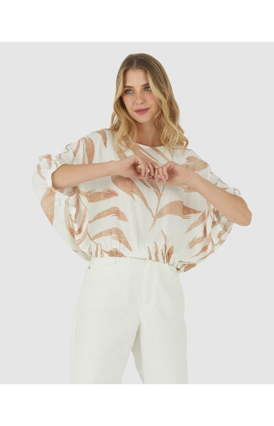 Blusa Feminina Folhagem Manga 7/8 Em Viscose