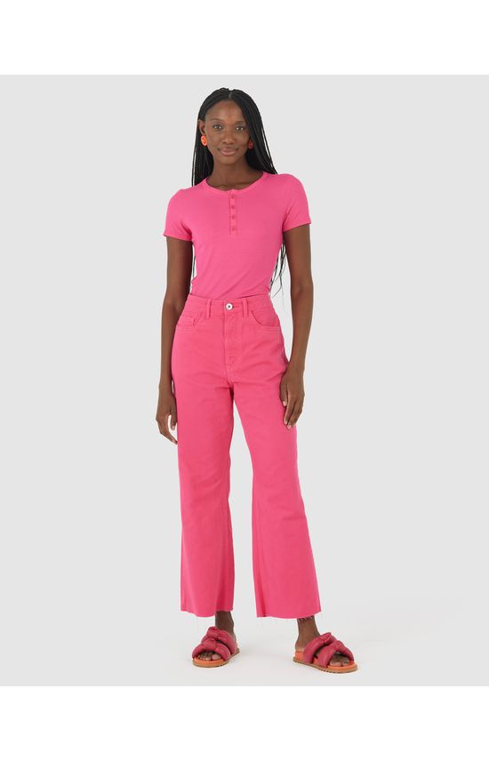 Calça Straight Cropped Feminina Em Sarja 100% Algodão