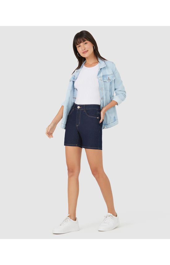 Bermuda Feminina Cintura Média Em Jeans Com Elastano
