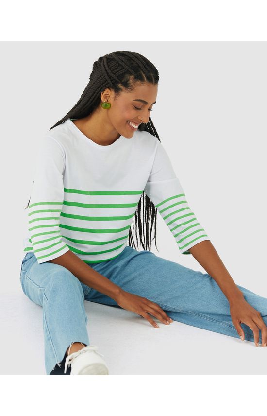 Blusa Listrada Feminina Manga 3/4 Em Algodão