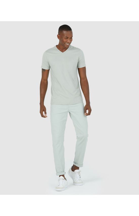 Calça Masculina Slim Cintura Média Em Sarja Com Elastano