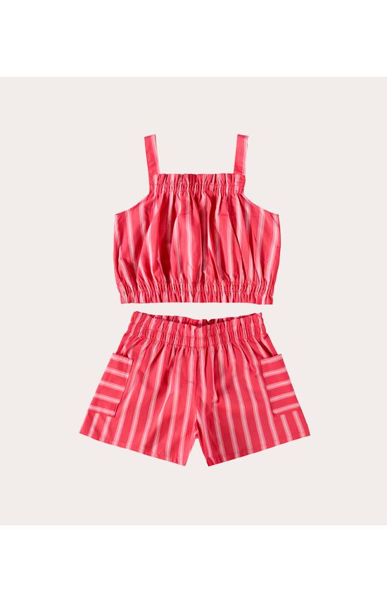 Conjunto Infantil Menina Top Cropped Listrado Em Algodão Malwee Kids