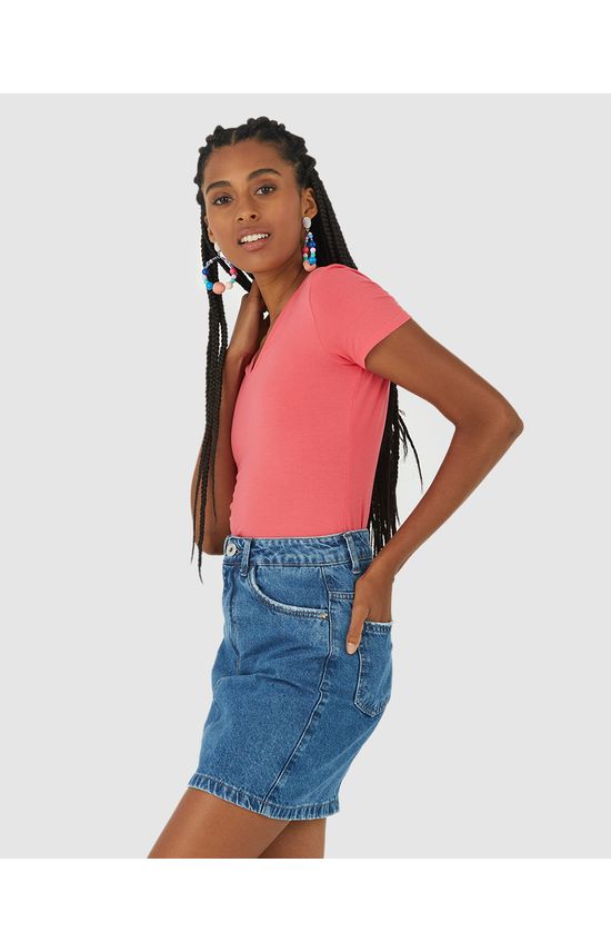 Blusa Básica Feminina Decote V Em Viscose Stretch