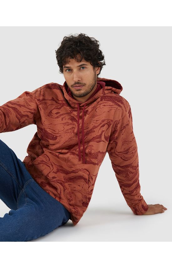 Blusão Masculino Marmorizado Com Capuz Em Moletom Flanelado