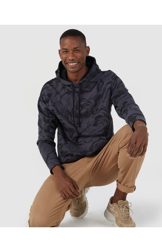 Blusão Masculino Marmorizado Com Capuz Em Moletom Flanelado