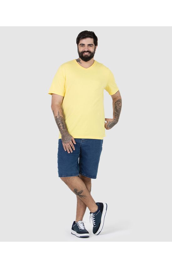Camiseta Básica Masculina Plus Size Decote V Em Algodão