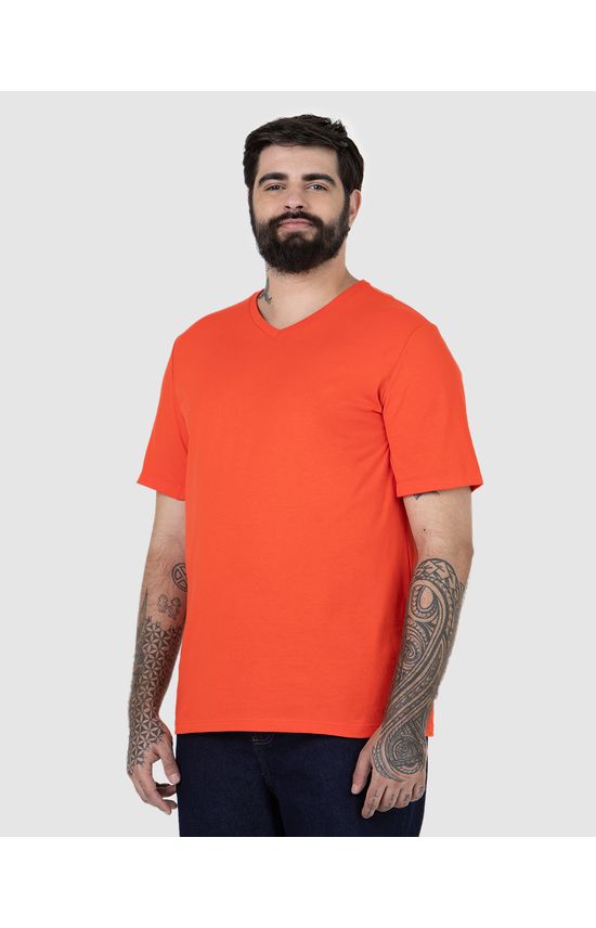 Camiseta Básica Masculina Plus Size Decote V Em Algodão