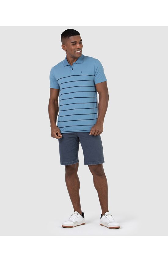 Camisa Polo Básica Masculina Listrada Em Algodão