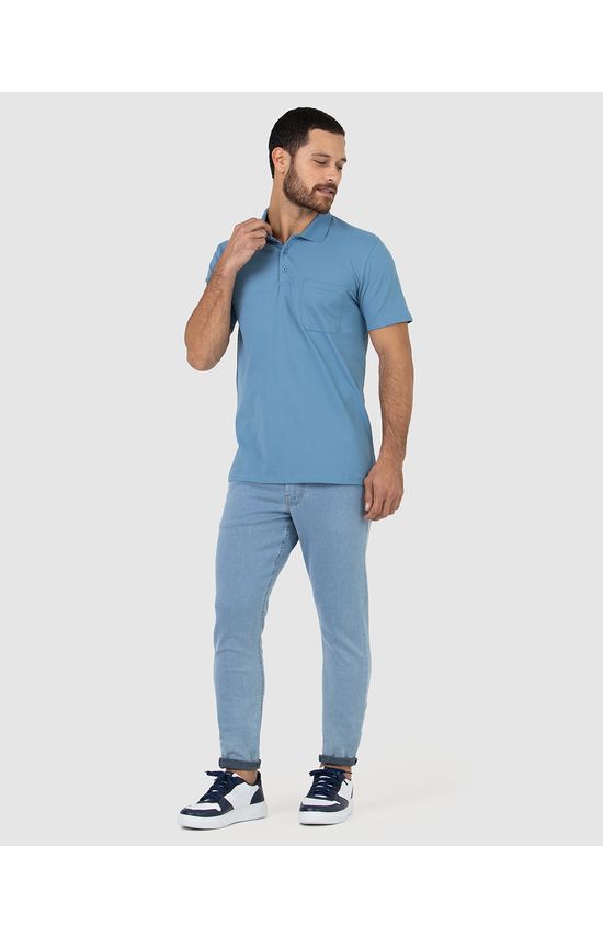 Camisa Polo Básica Masculina Gola Esporte E Bolso Piquet Stretch