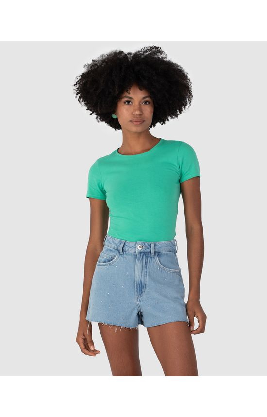 Blusa Básica Feminina Decote Redondo Em Algodão