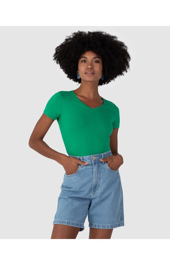Blusa Básica Feminina Decote V Em Algodão