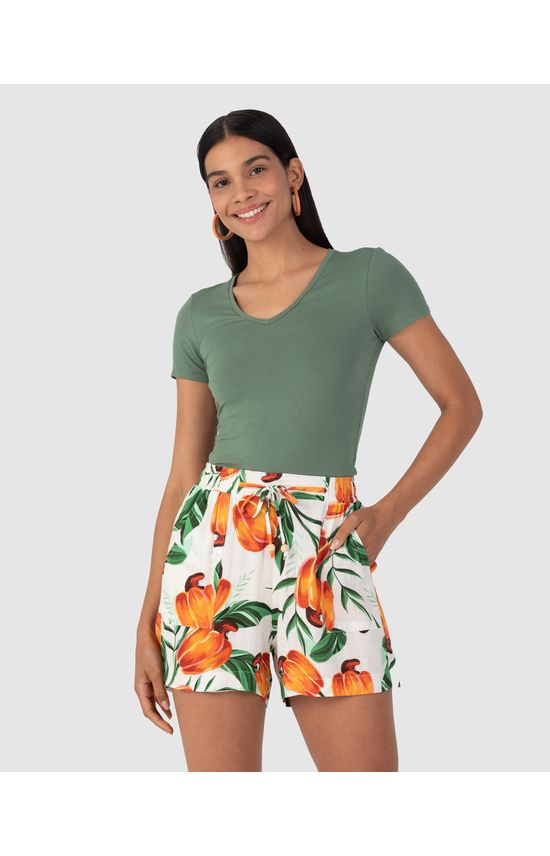 Blusa Básica Feminina Decote V Em Viscose Stretch