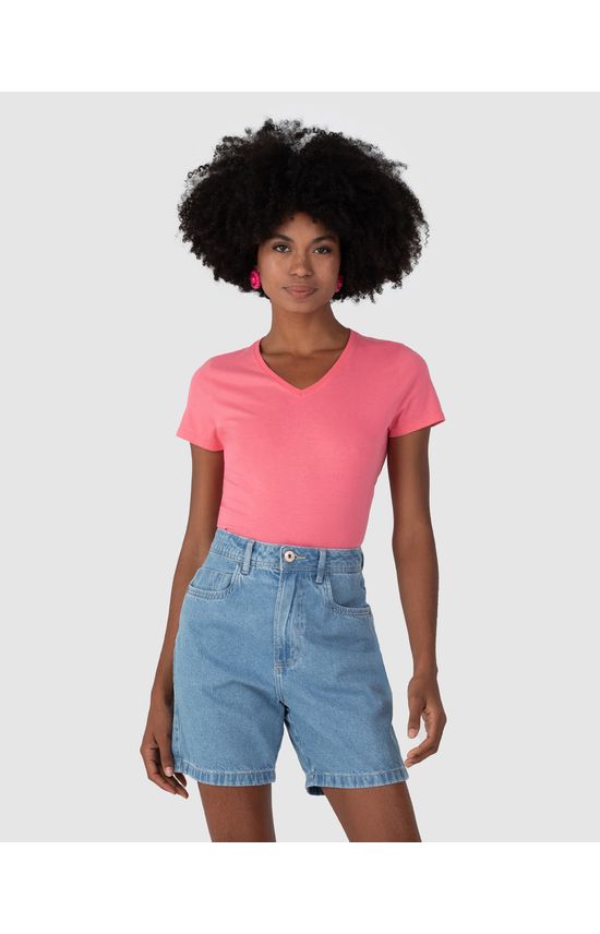 Blusa Básica Feminina Decote V Em Algodão