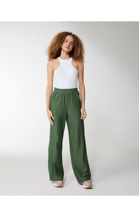 Calça Wide Leg Feminina Cintura Alta Em Malha Sarjada - ENFIM