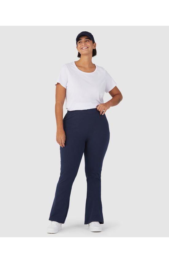 Calça Básica Feminina Plus Size Flare Em Algodão