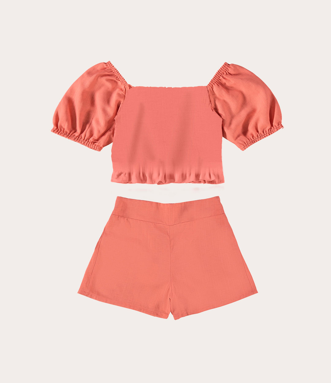 Conjunto Infantil Menina Liso Manga Bufante em Linho Malwee Kids