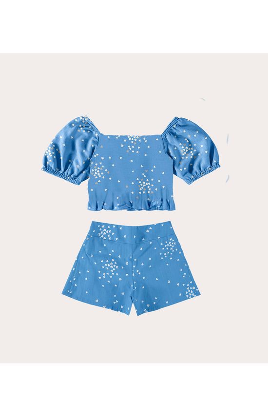 Conjunto Infantil Menina Mini Coração Manga Bufante Em Linho Malwee Kids
