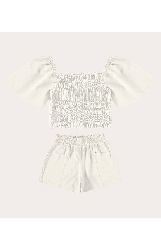 Conjunto Menina Blusa Cropped e Shorts em Viscolinho Stretch Malwee Kids