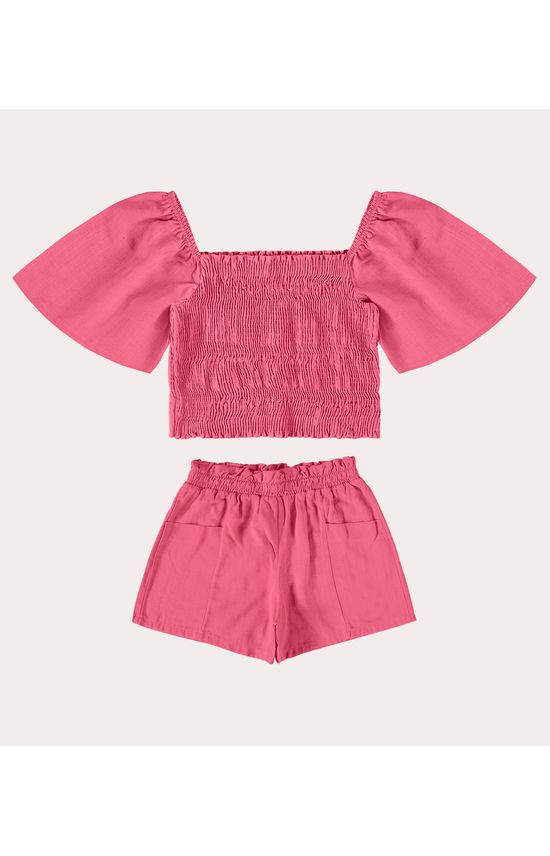 Conjunto Menina Blusa Cropped e Shorts em Viscolinho Stretch Malwee Kids