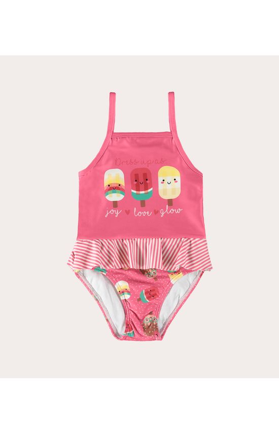 Maiô Infantil Menina Picolé Com Babados Em Malha UV50+ Malwee Kids