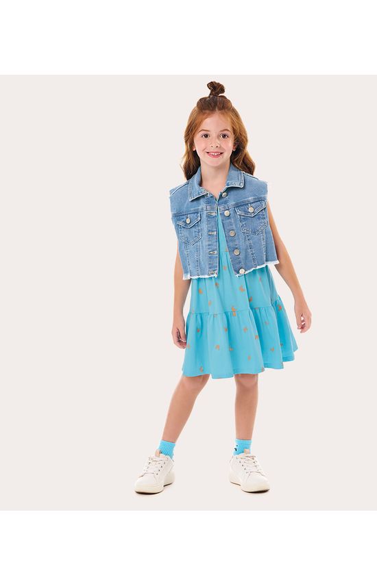 Colete Infantil Menina Barra Desfiada Em Jeans Moletom Malwee Kids