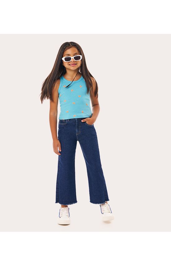 Calça Infantil Menina Wide Leg Cintura Ajustável Em Jeans Moletom Malwee Kids