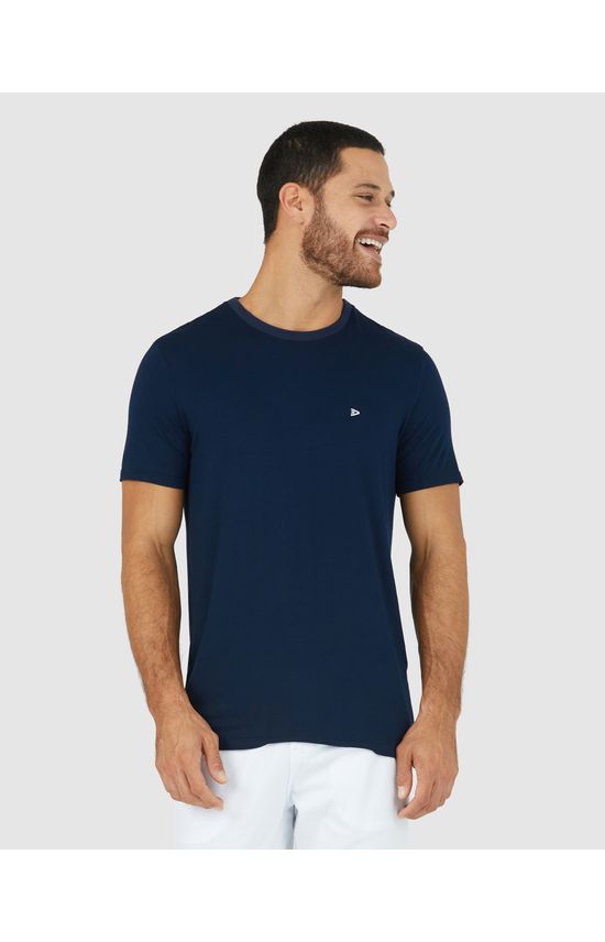 Camiseta Básica Masculina Bordado Frontal Em Viscose Stretch