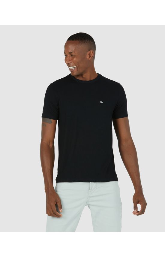 Camiseta Básica Masculina Bordado Frontal Em Viscose Stretch