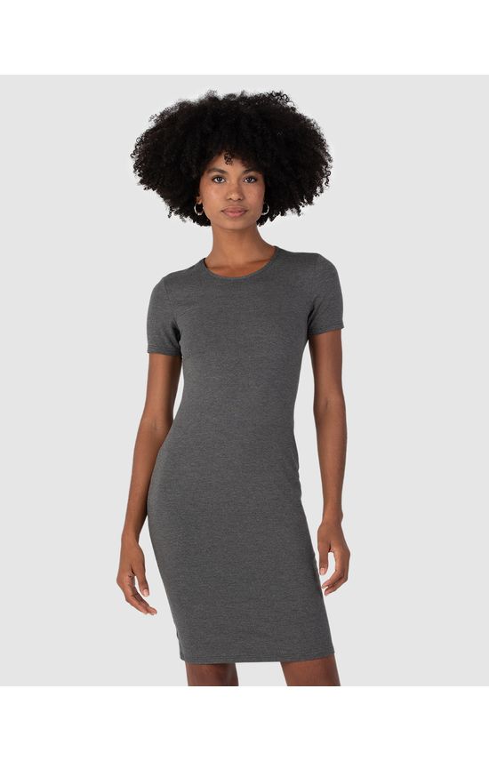 Vestido Básico Feminino Manga Curta Em Viscose Stretch