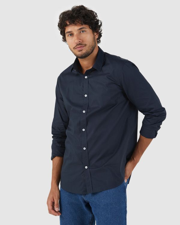 Camisa Tradicional Unissex Manga Longa Em Tricoline Azul - P