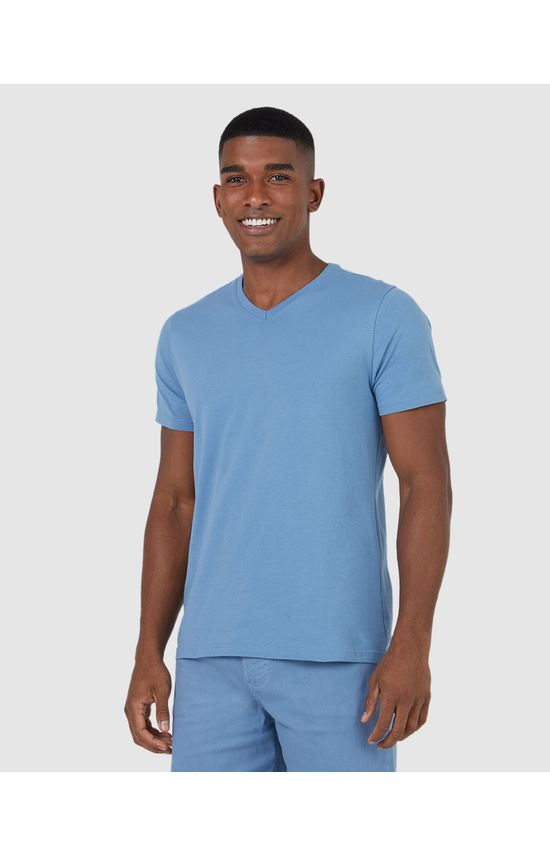 Camiseta Básica Masculina Gola V Em Algodão